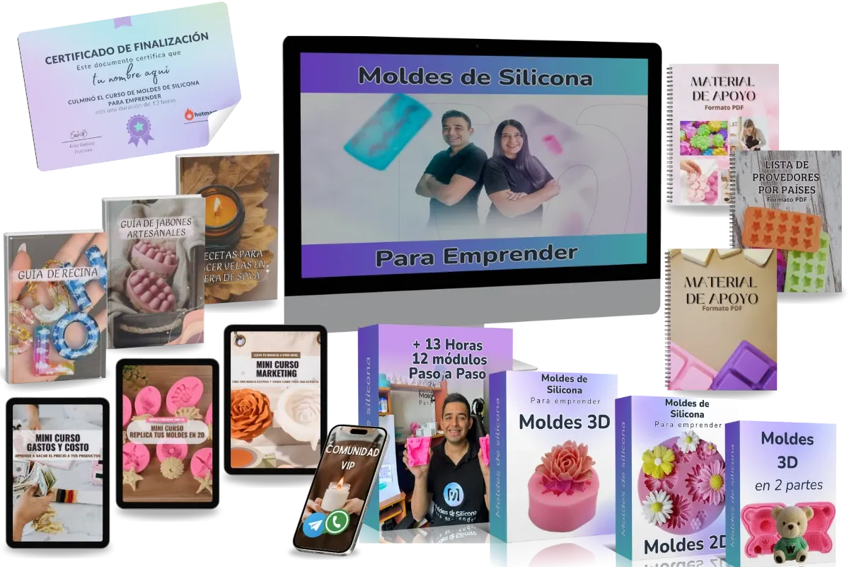 Mockup completo del curso de moldes en silicona