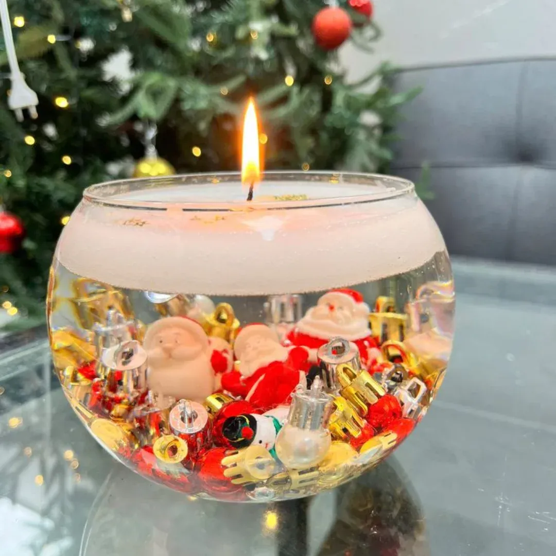 Vela de gel navideña con Papa Noel