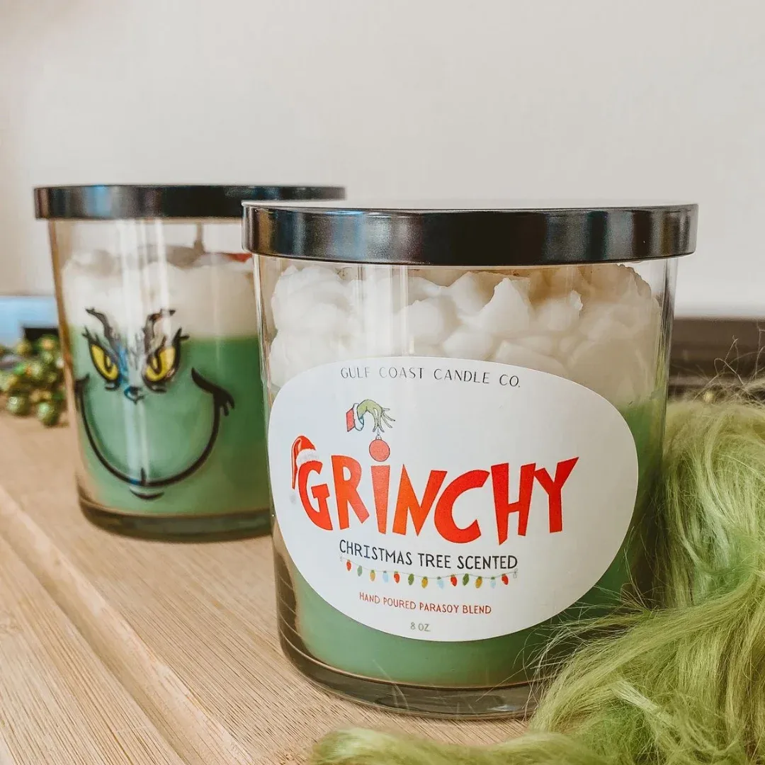 Vela de soya navideña del Grinch