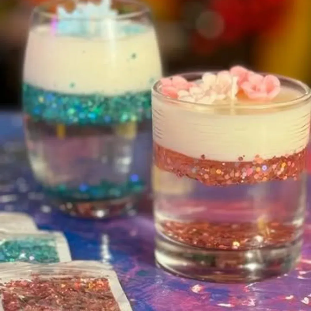 Vela de soya con glitter en capas